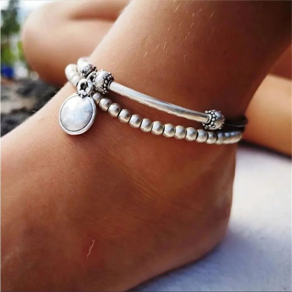 Silver boho anklet #1208